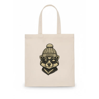 Wisconsin Badger wearing Milwaukee beanie with pom pom and wayfarer sunglasses - Tote Bag - white