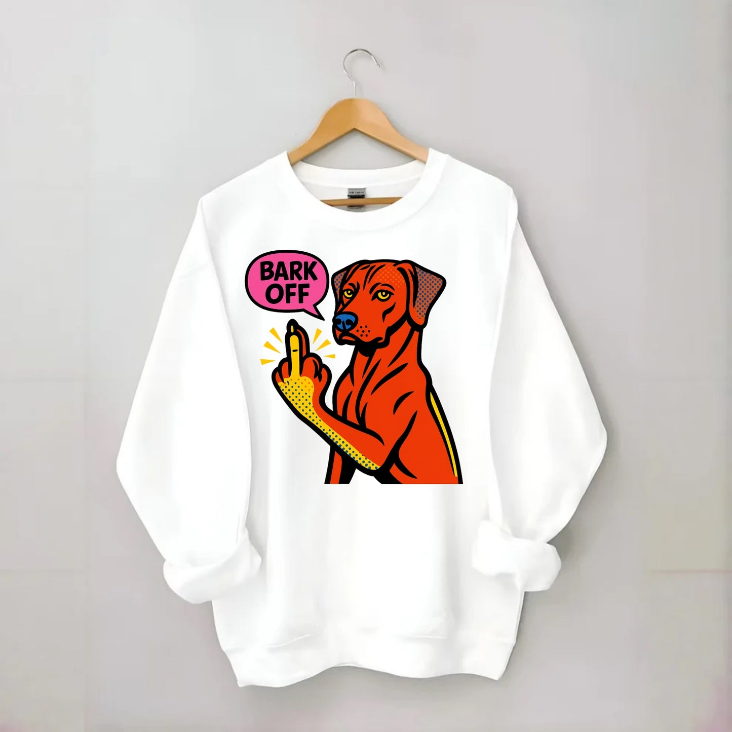 Rhodesian Ridgeback with distinctive ridge on back, athletic muscular paw up - Crewneck Sweatshirt - white