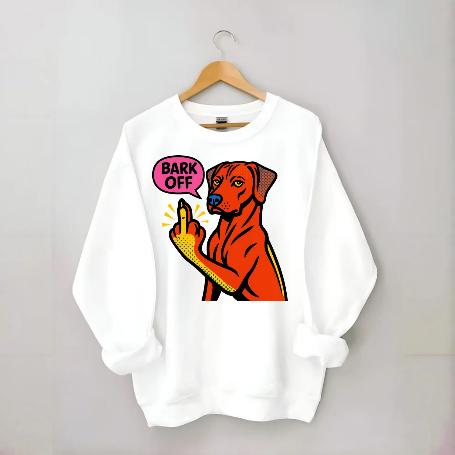 Rhodesian Ridgeback with distinctive ridge on back, athletic muscular paw up - Crewneck Sweatshirt - white