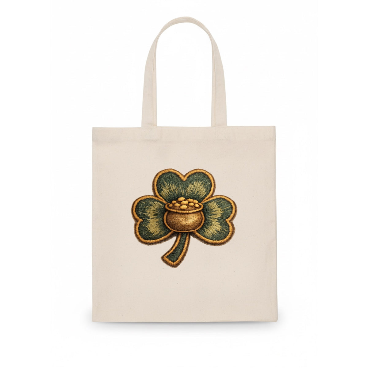 ST PATRICKS CLOVER - lucky clover with gold in green and gold , Irish luck - Tote Bag - white