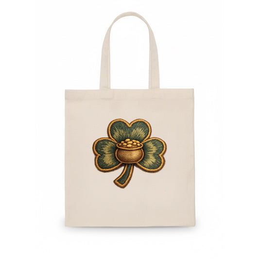 ST PATRICKS CLOVER - lucky clover with gold in green and gold , Irish luck - Tote Bag - white