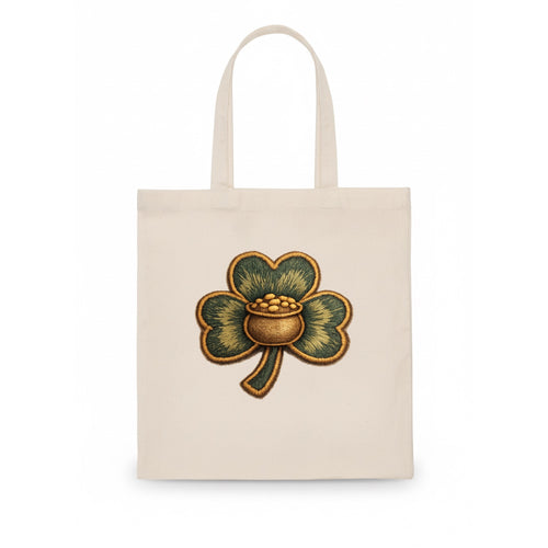 ST PATRICKS CLOVER - lucky clover with gold in green and gold , Irish luck - Tote Bag