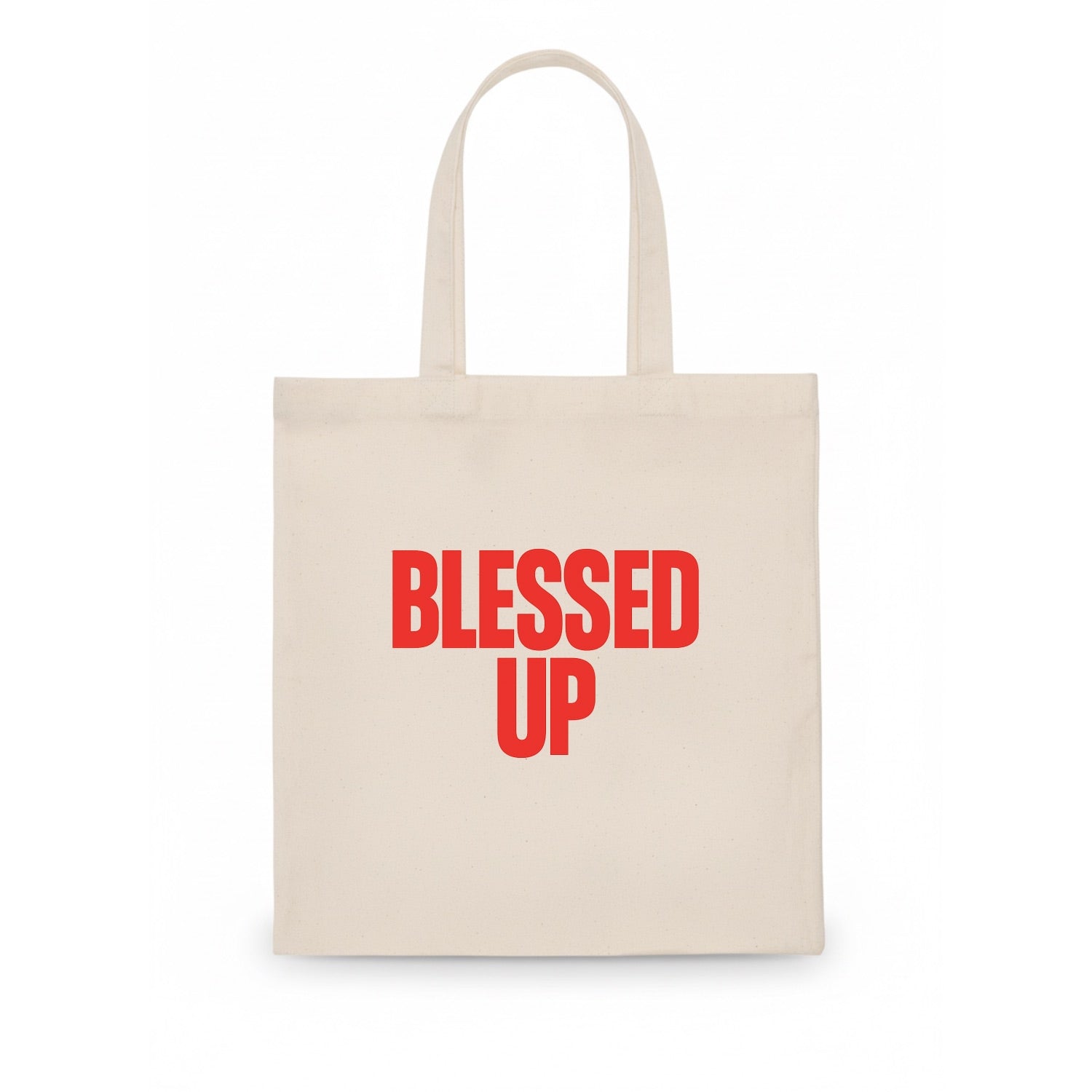 Bold typography design - "BLESSED UP" - recognizing fortune - Tote Bag - white