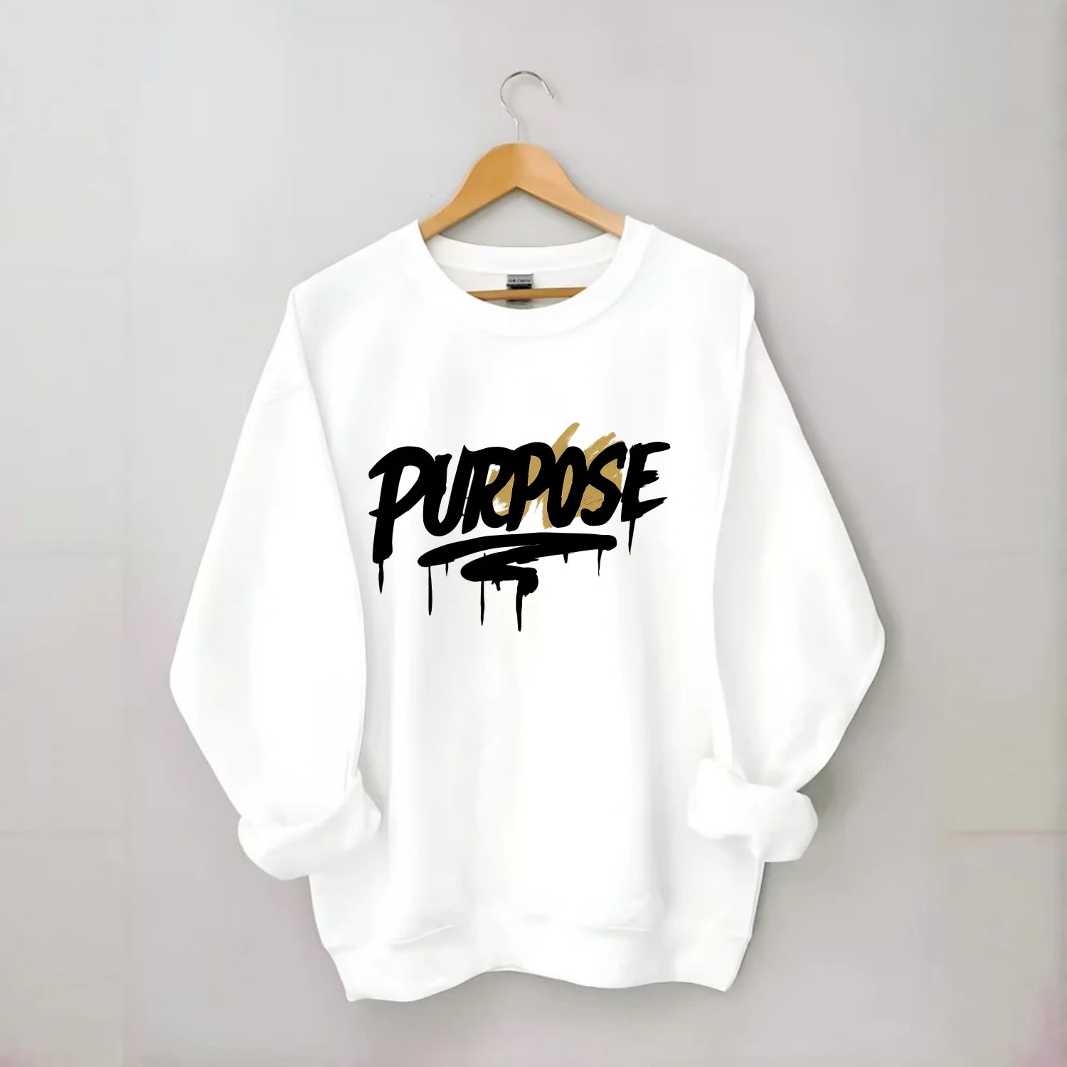 Bold typography design - "PURPOSE" - reason for being - Crewneck Sweatshirt - white