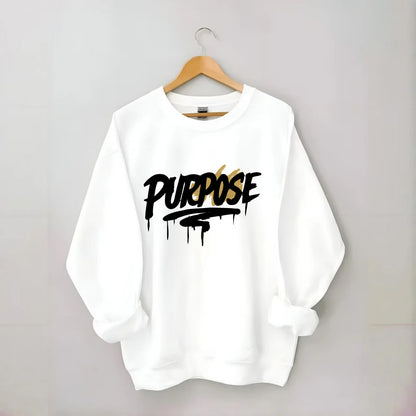 Bold typography design - "PURPOSE" - reason for being - Crewneck Sweatshirt - white