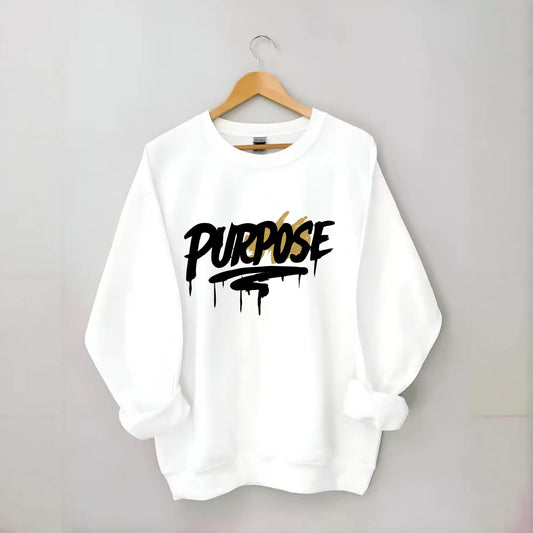 Bold typography design - "PURPOSE" - reason for being - Crewneck Sweatshirt - white