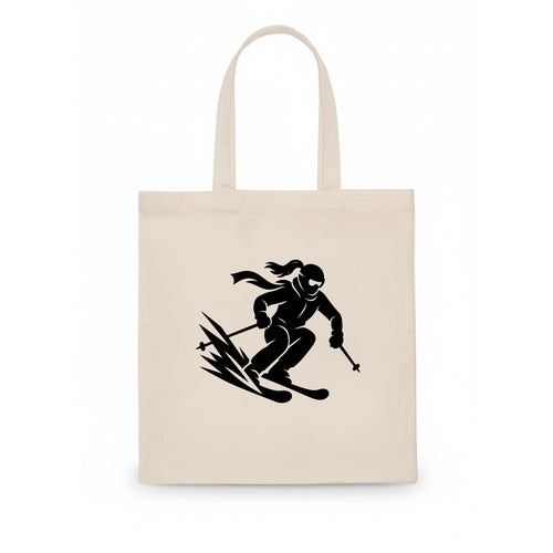 Skier carving down snowy slope - Tote Bag