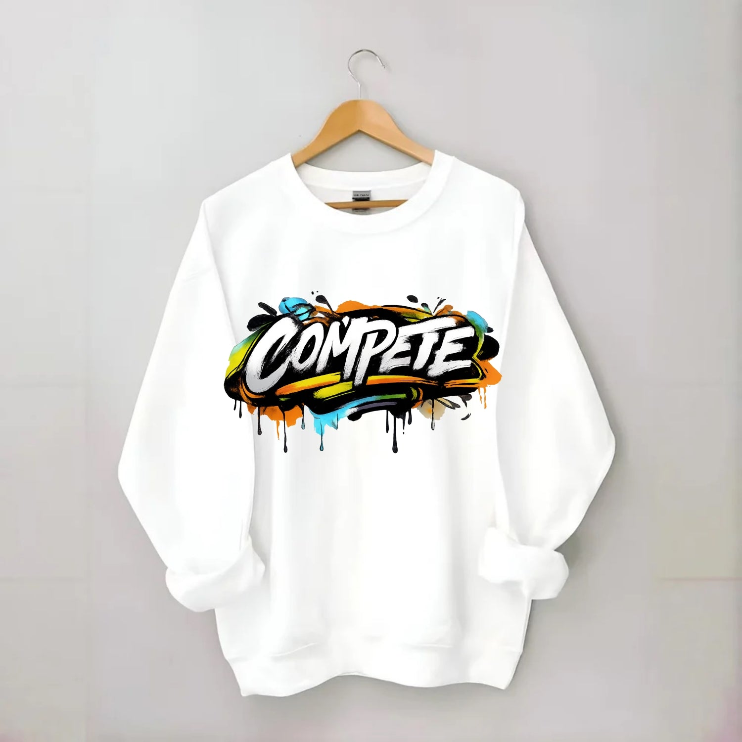 Bold typography design - "COMPETE" - competitive spirit, love the game - Crewneck Sweatshirt - white