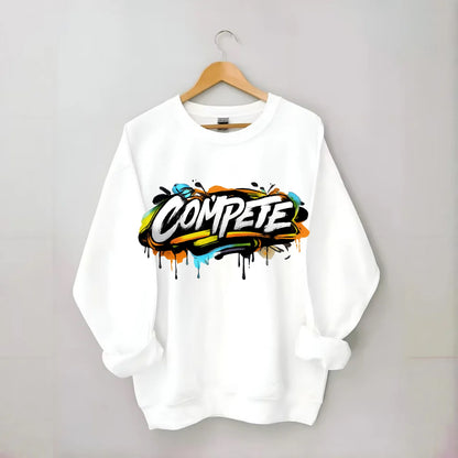 Bold typography design - "COMPETE" - competitive spirit, love the game - Crewneck Sweatshirt - white