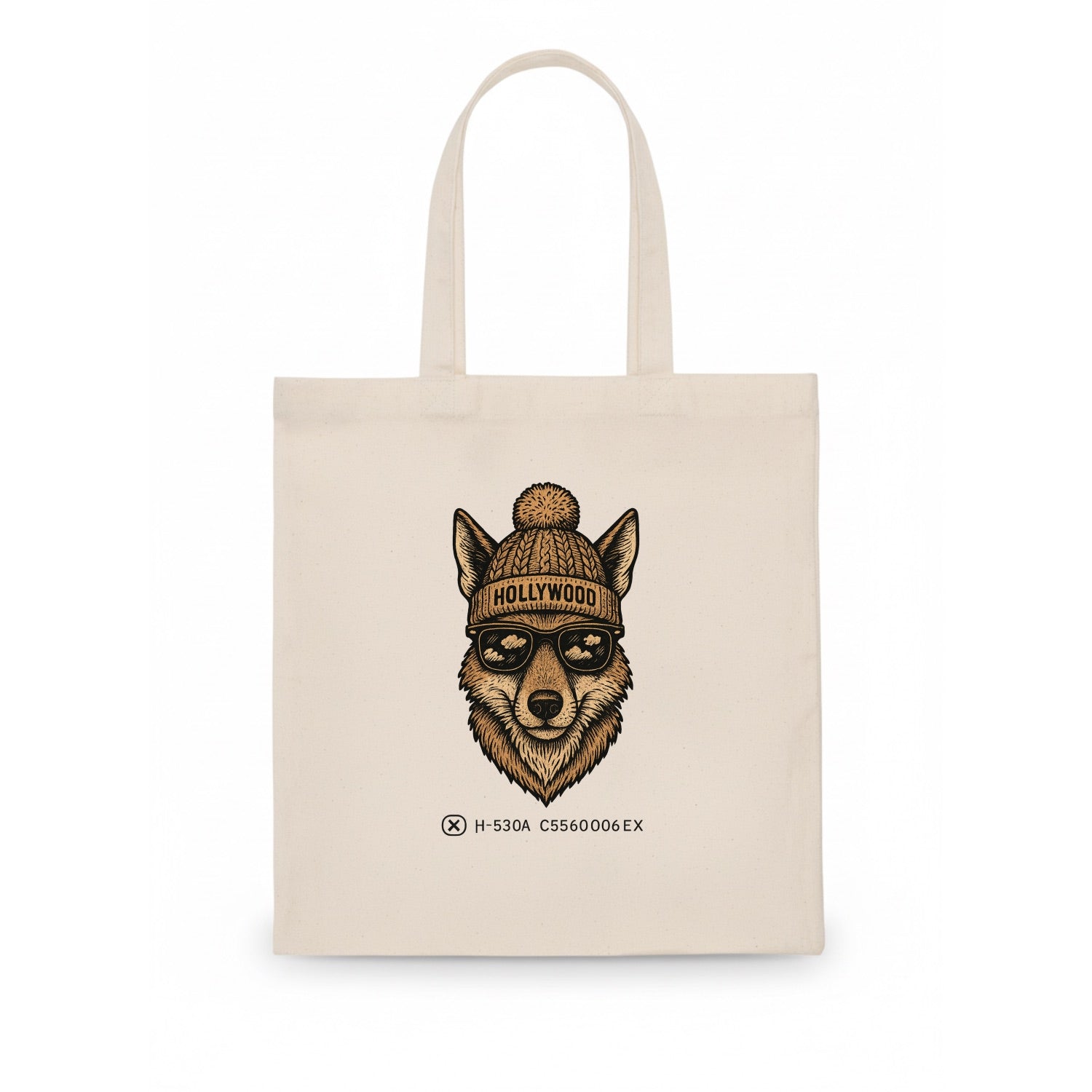 LA Coyote wearing Hollywood beanie with pom pom and wayfarer sunglasses - Tote Bag - white