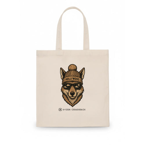 LA Coyote wearing Hollywood beanie with pom pom and wayfarer sunglasses - Tote Bag