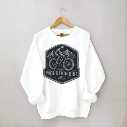 Mountain bike with rugged tires - cyclist badge - Crewneck Sweatshirt - white