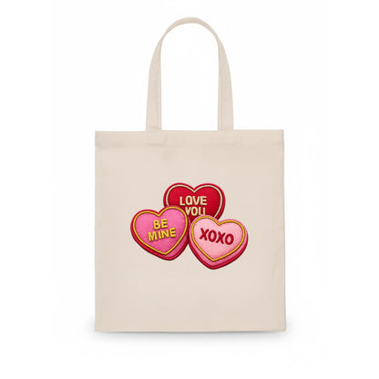 VALENTINES HEARTS - candy hearts in pink and red , love day - Tote Bag - white