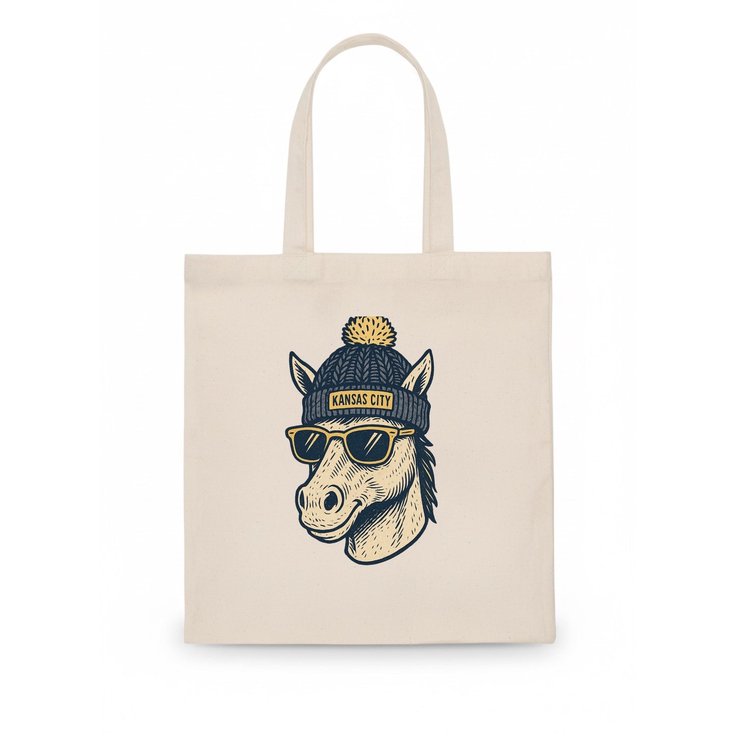 Missouri Mule wearing Kansas City beanie with pom pom and wayfarer sunglasses - Tote Bag - white
