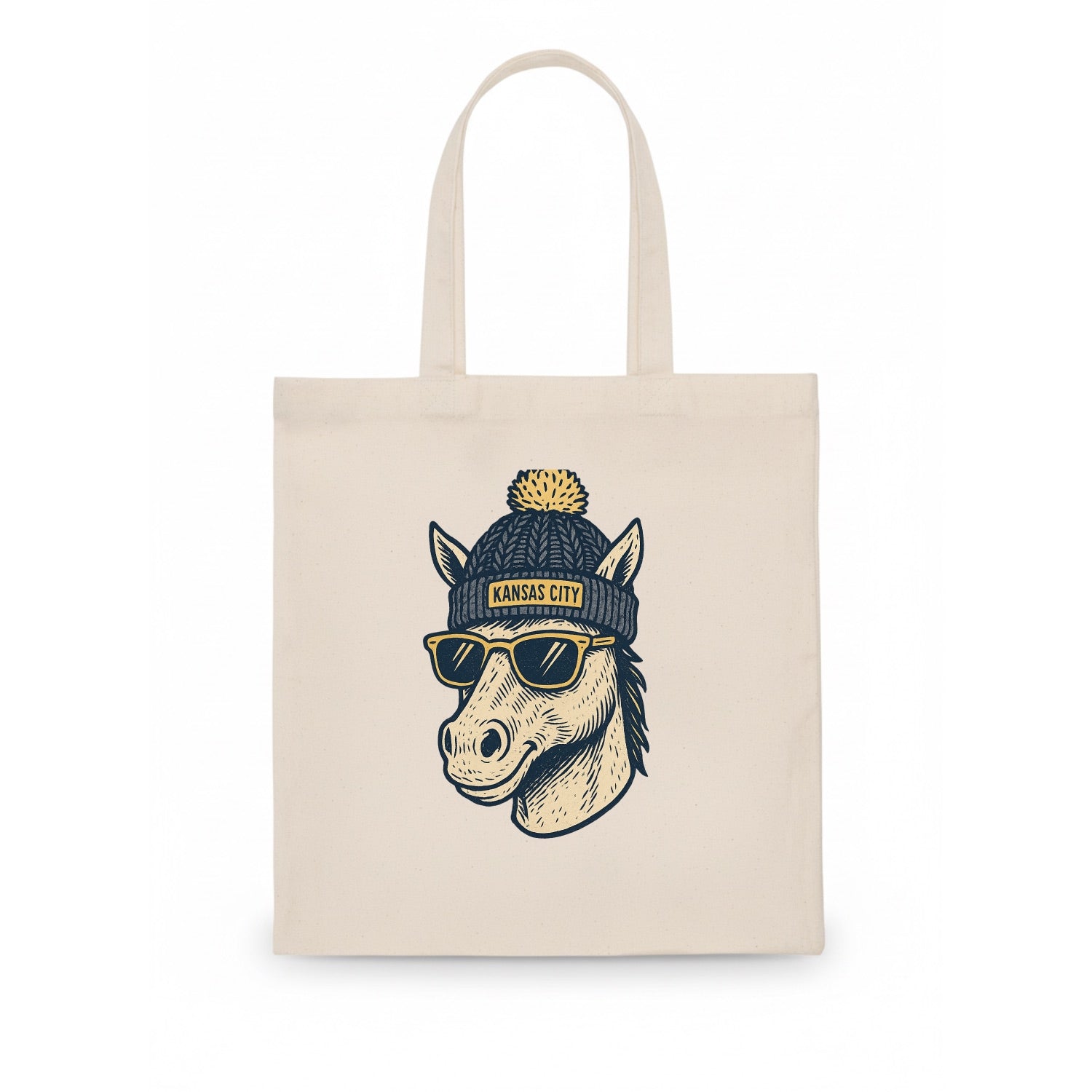 Missouri Mule wearing Kansas City beanie with pom pom and wayfarer sunglasses - Tote Bag - white