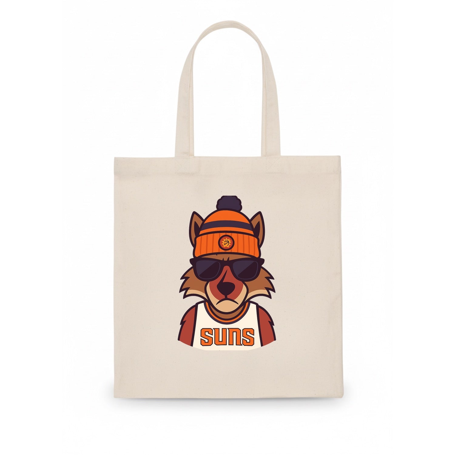 Arizona Coyote wearing Suns beanie with desert sun patch and wayfarer sunglasses - Tote Bag - white