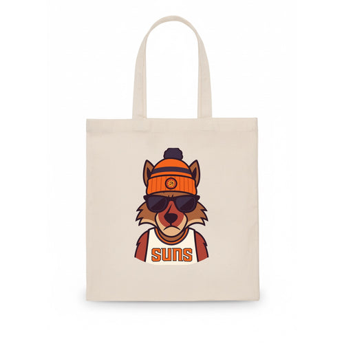 Arizona Coyote wearing Suns beanie with desert sun patch and wayfarer sunglasses - Tote Bag