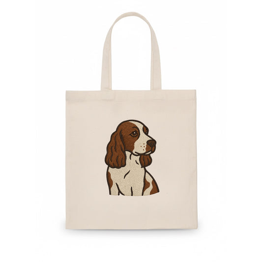 English Cocker Spaniel - Liver and white embroidered design - Tote Bag - white