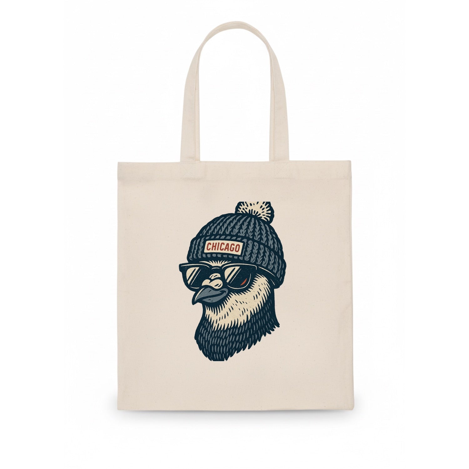 Chicago Pigeon wearing Chicago beanie with pom pom and wayfarer sunglasses - Tote Bag - white