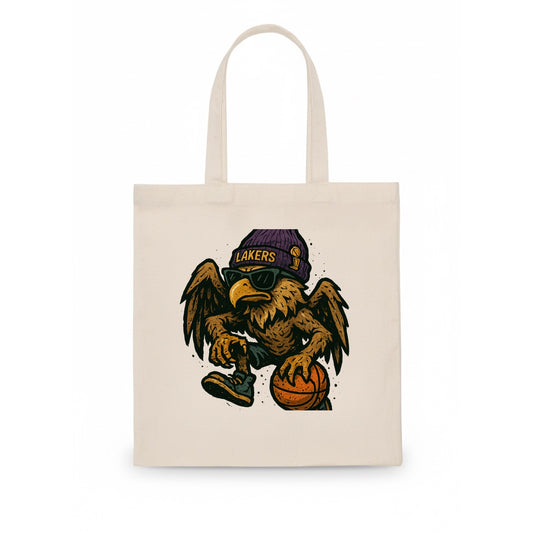 Los Angeles Golden Eagle wearing Lakers beanie with trophy patch and wayfarer sunglasses - Tote Bag - white