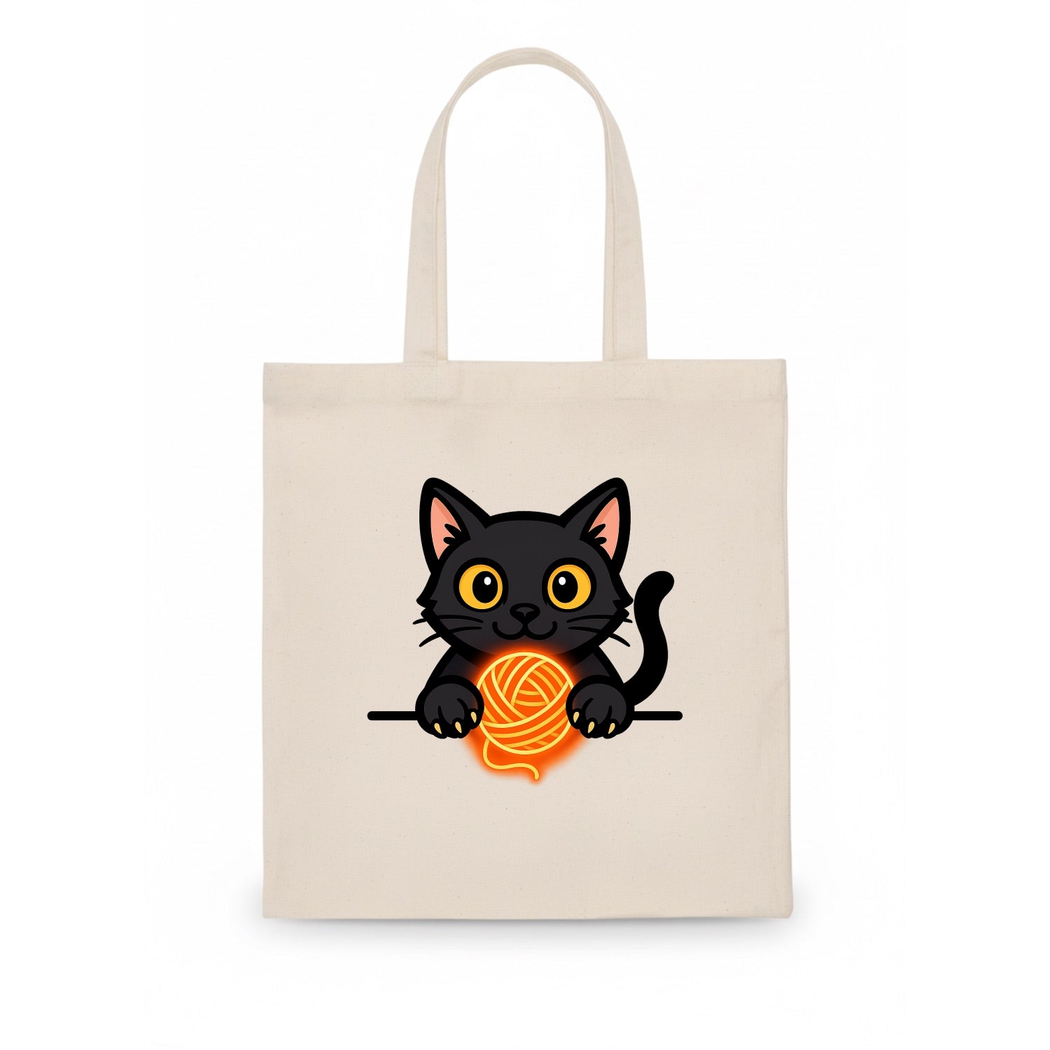 Midnight the black cat popping out of a gift box lid with ribbon trails. - Tote Bag - white