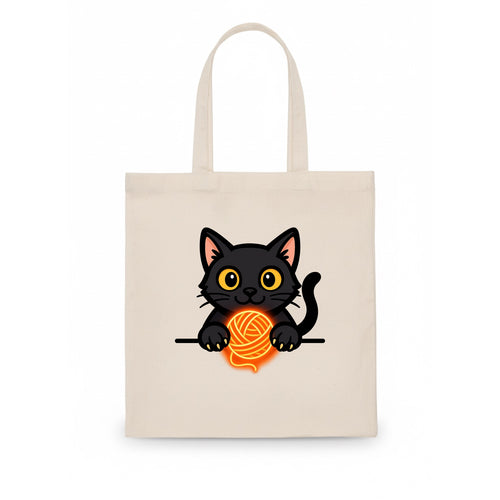 Midnight the black cat popping out of a gift box lid with ribbon trails. - Tote Bag