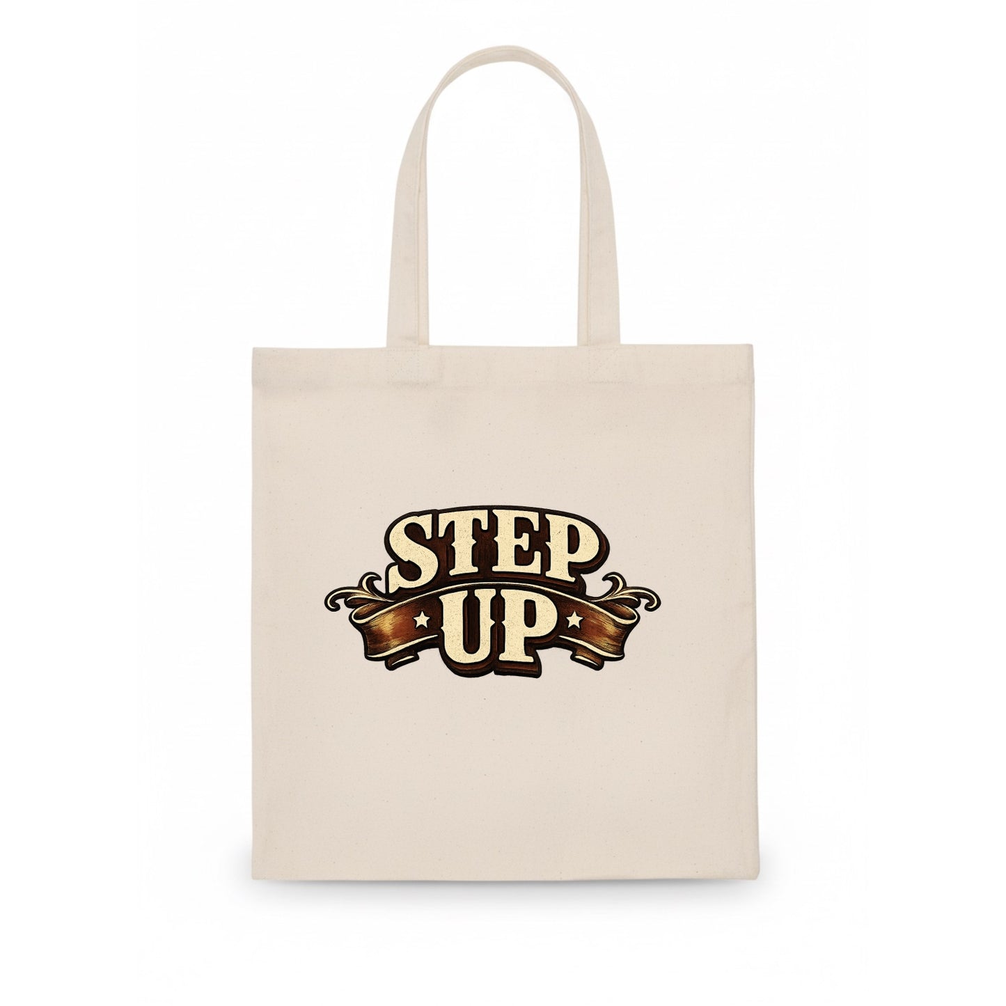 Bold typography design - "STEP UP" - rise to occasion, take charge - Tote Bag - white