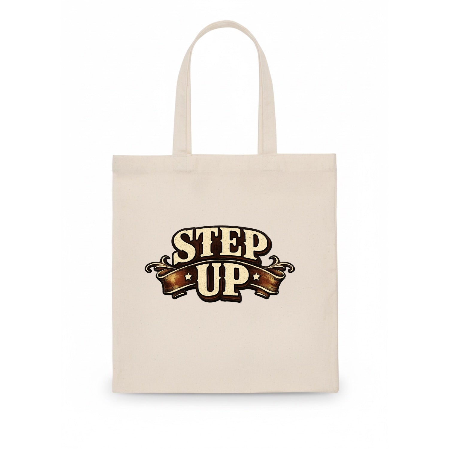 Bold typography design - "STEP UP" - rise to occasion, take charge - Tote Bag - white