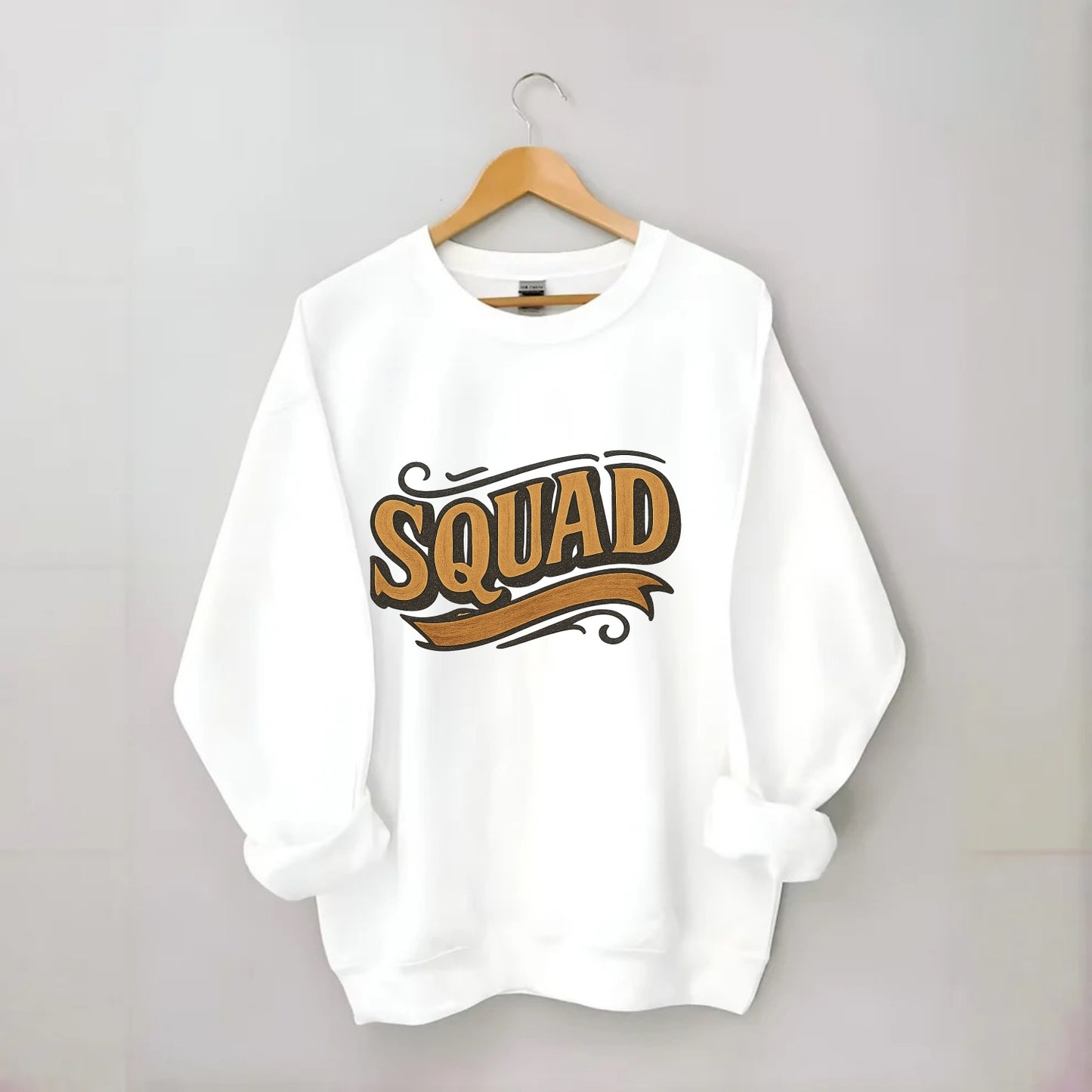 Bold typography design - "SQUAD" - your crew, your people - Crewneck Sweatshirt - white