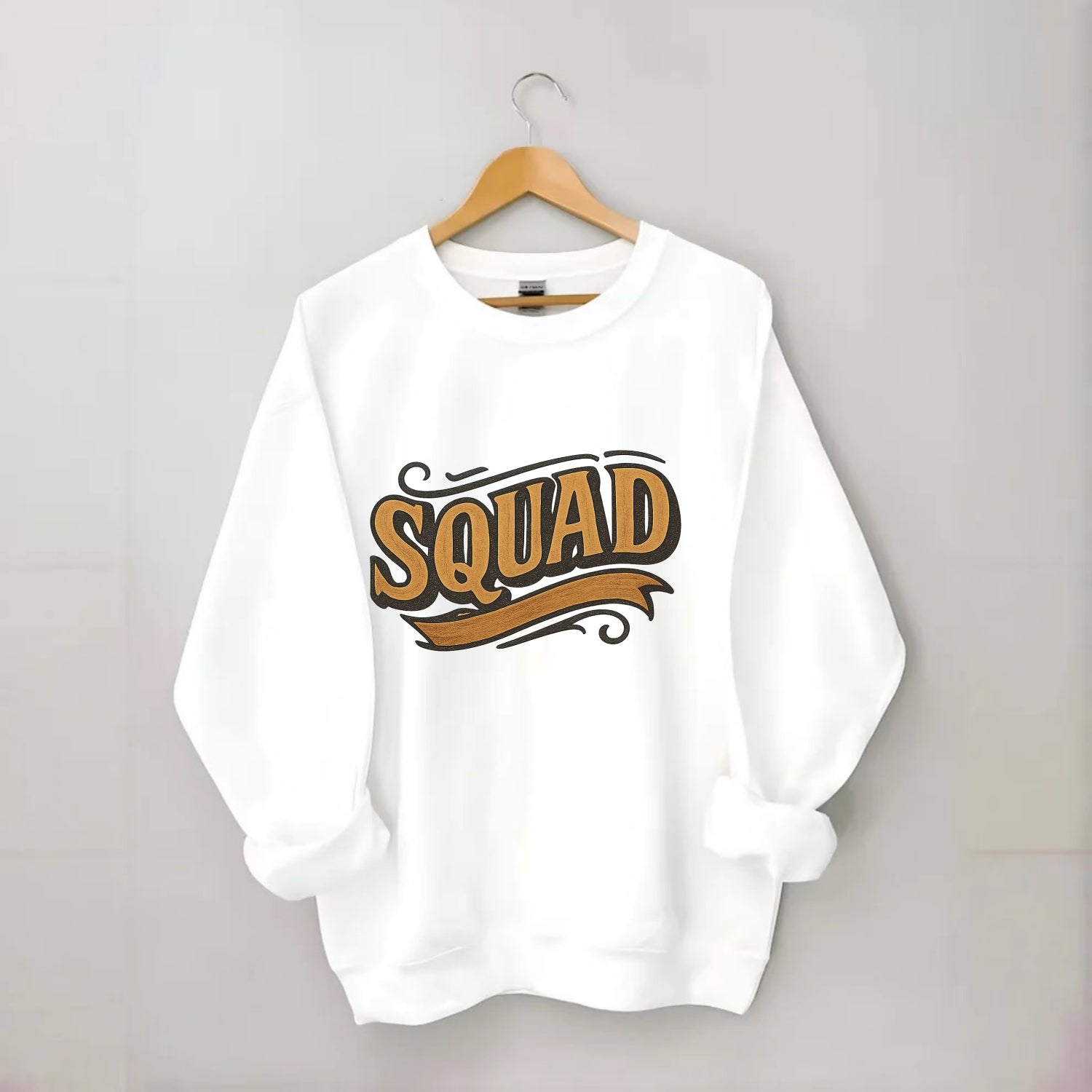 Bold typography design - "SQUAD" - your crew, your people - Crewneck Sweatshirt - white