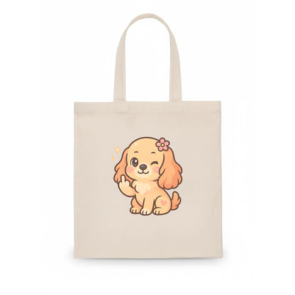 Cocker Spaniel with long wavy ears, gentle face, paw flipping off - Tote Bag - white