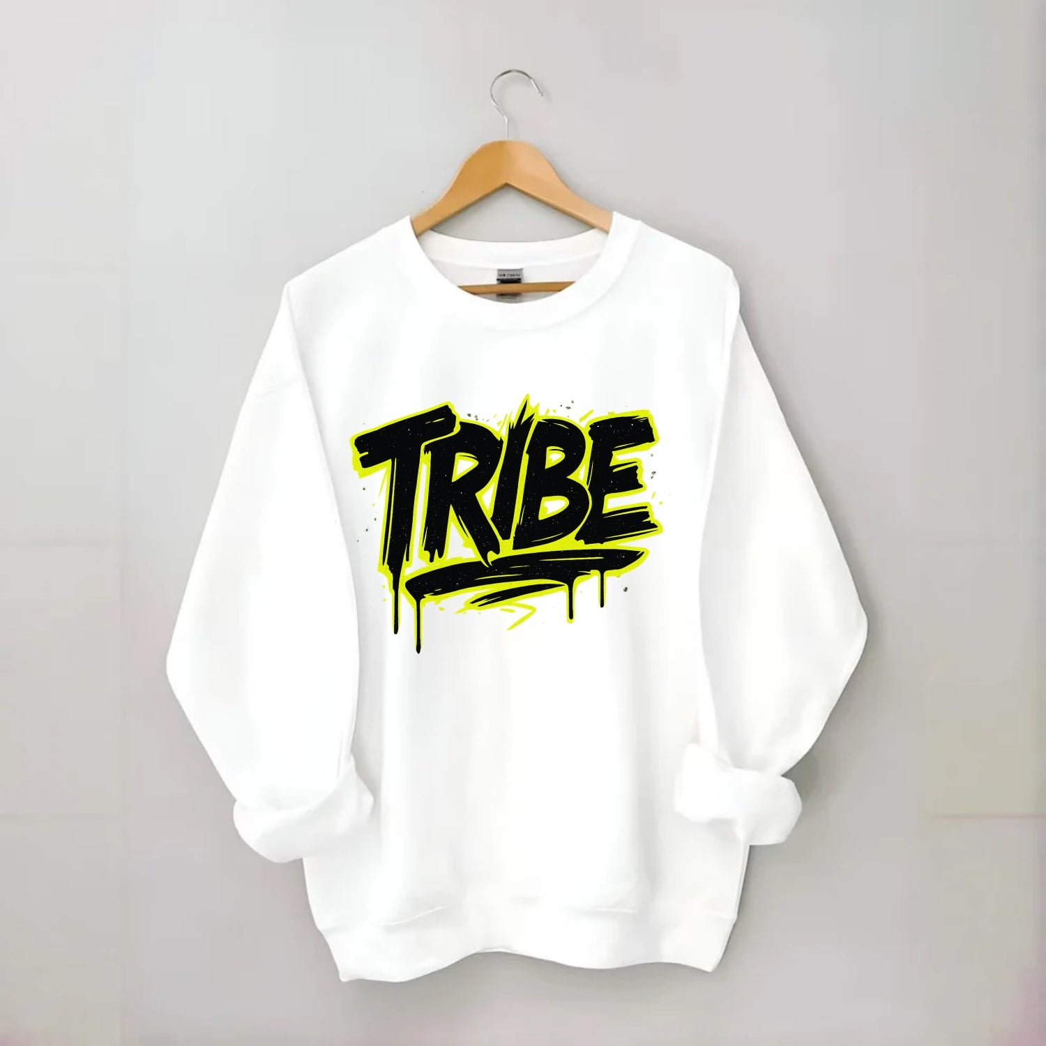 Bold typography design - "TRIBE" - your community, your group - Crewneck Sweatshirt - white