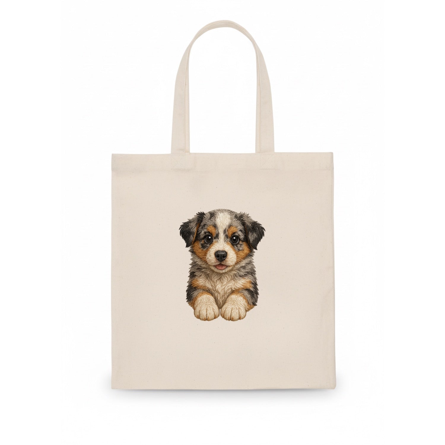 Baby Australian Shepherd Puppy - merle coat, bright eyes, fluffy, front-facing, smart - Tote Bag - white
