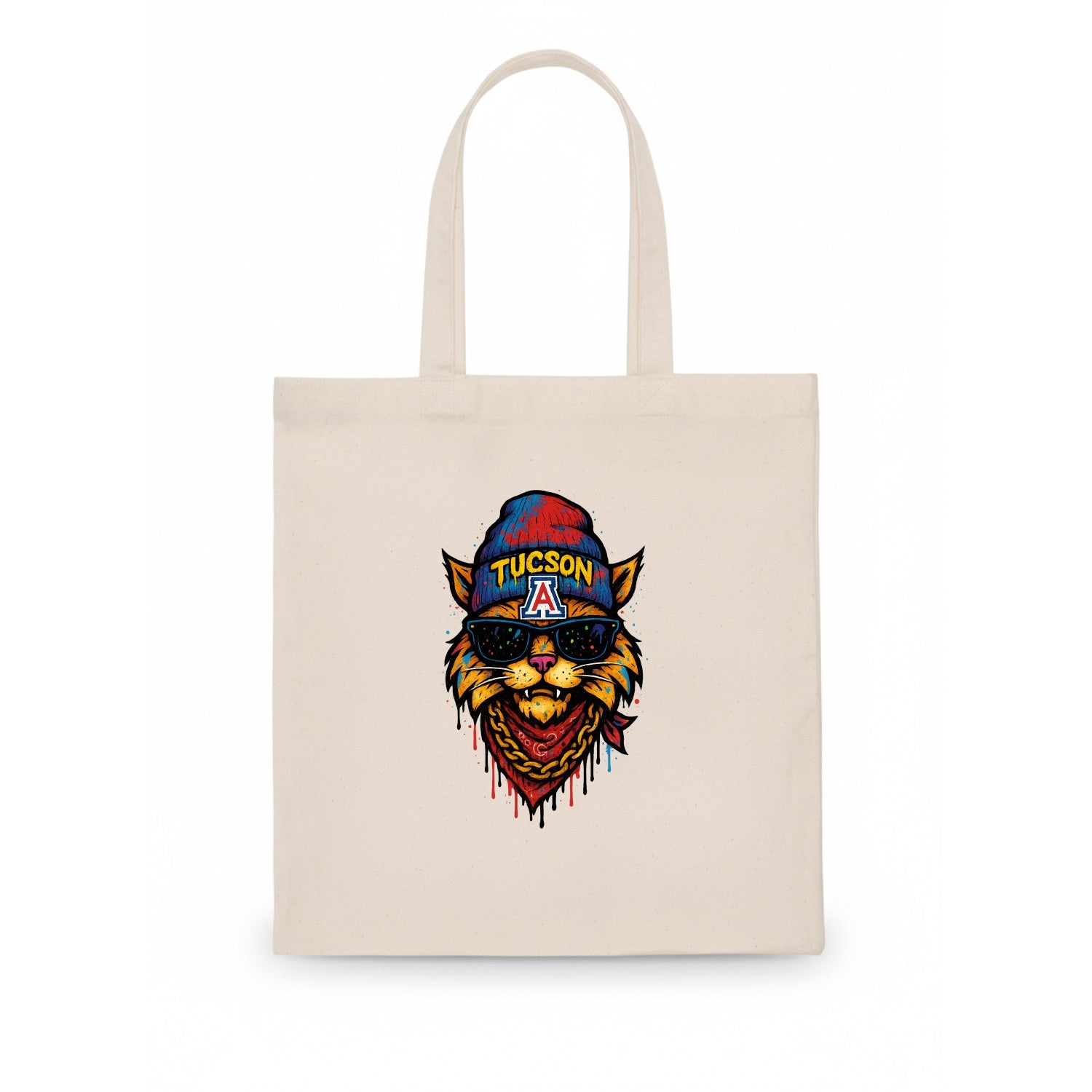 Tucson Wildcat wearing Arizona beanie with A patch - Tote Bag - white