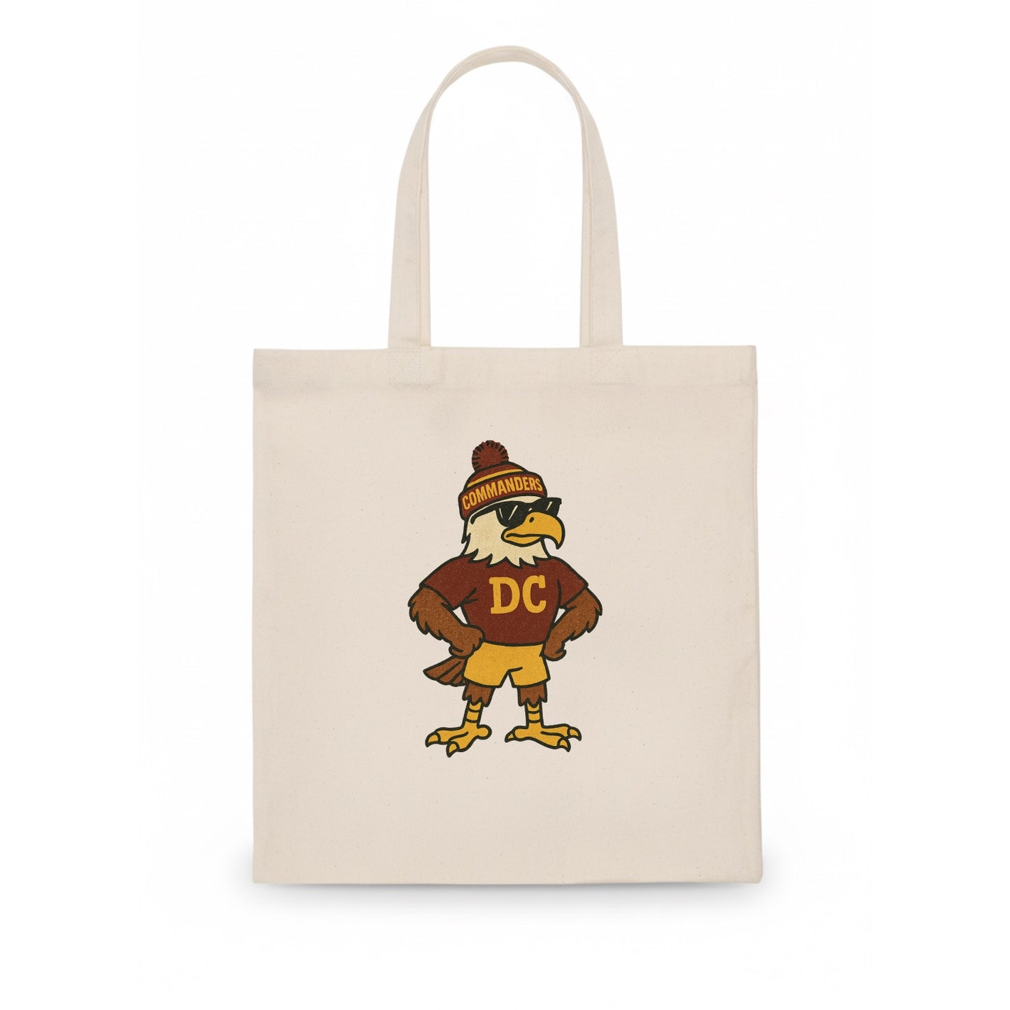 DC Eagle wearing Commanders burgundy and gold beanie with pom pom and wayfarer sunglasses - Tote Bag - white