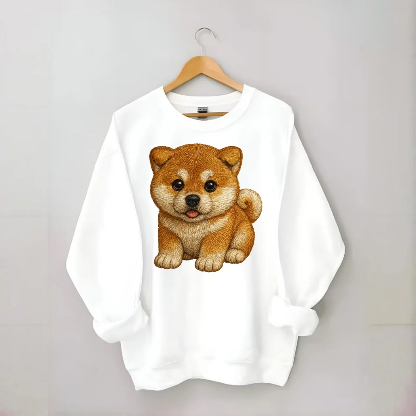 Baby Akita Puppy - fluffy bear-like, curled tail, dignified eyes, - Crewneck Sweatshirt - white