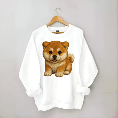 Baby Akita Puppy - fluffy bear-like, curled tail, dignified eyes, - Crewneck Sweatshirt - white