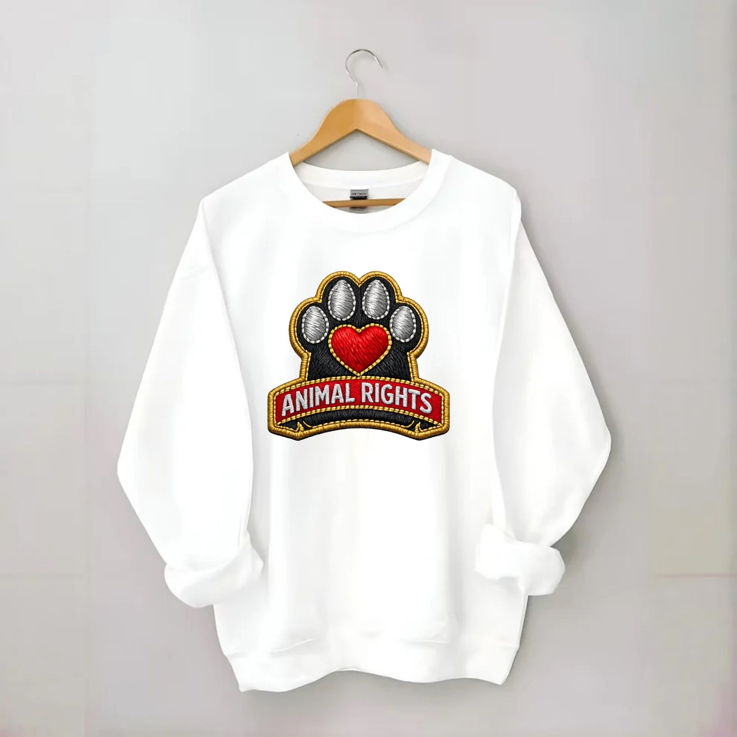 ANIMAL RIGHTS - raised paw with heart in red , advocacy - Crewneck Sweatshirt - white