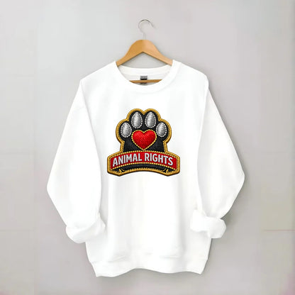 ANIMAL RIGHTS - raised paw with heart in red , advocacy - Crewneck Sweatshirt - white