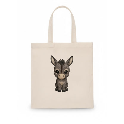 Baby Donkey Foal - gray fluffy, long ears, dark stripe, gentle eyes, front-facing, - Tote Bag - white