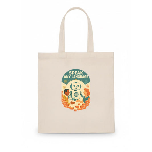 Language learning AI breaking down barriers - "Speak Any Language" - communication - Tote Bag - white