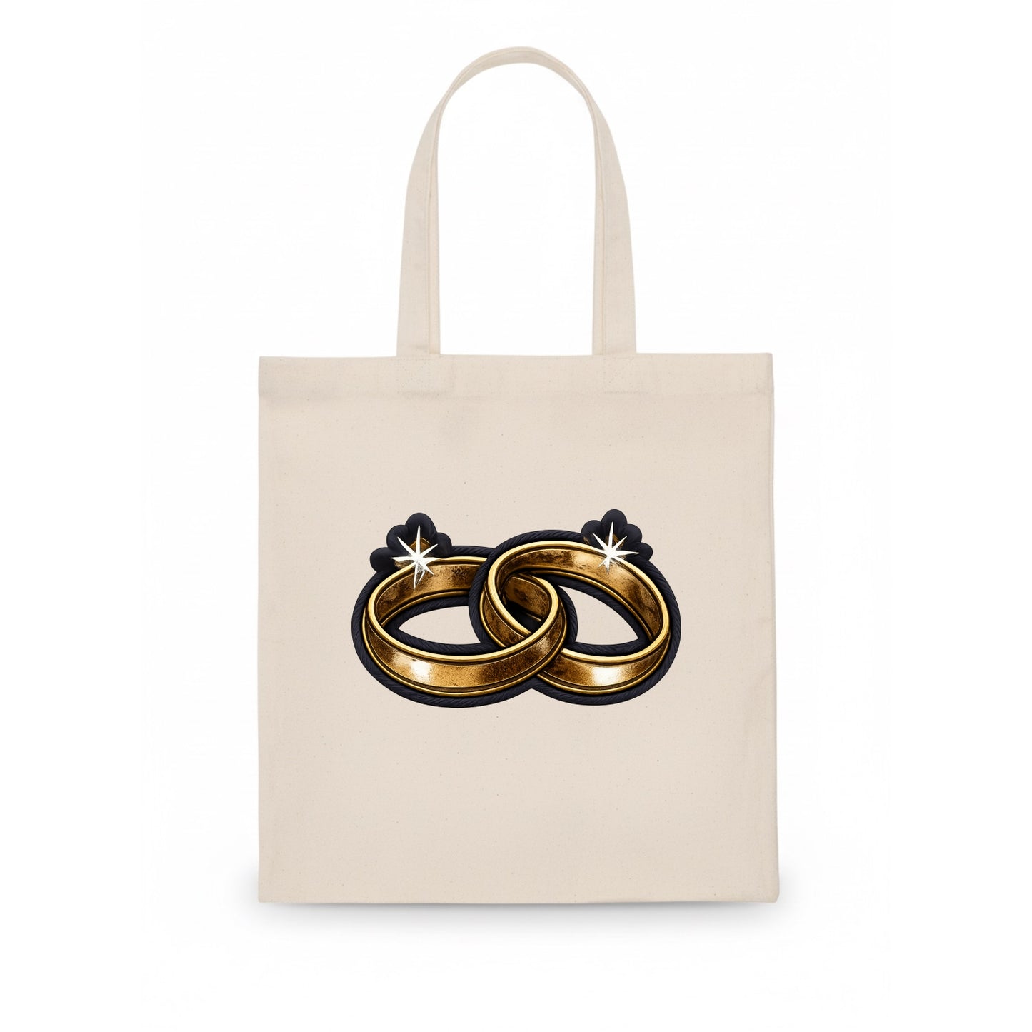 WEDDING RINGS - interlocked bands in gold , marriage - Tote Bag - white