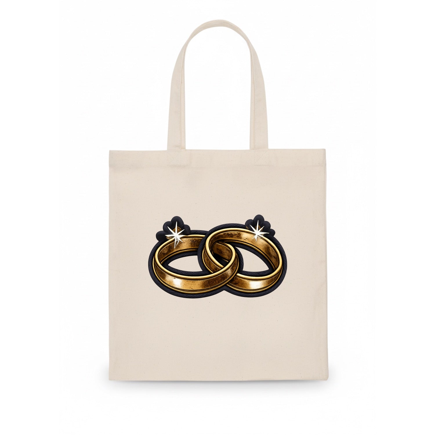 WEDDING RINGS - interlocked bands in gold , marriage - Tote Bag - white
