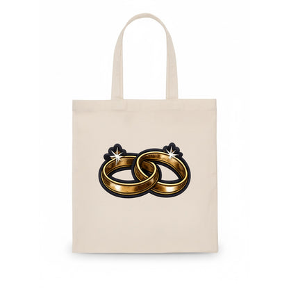 WEDDING RINGS - interlocked bands in gold , marriage - Tote Bag - white