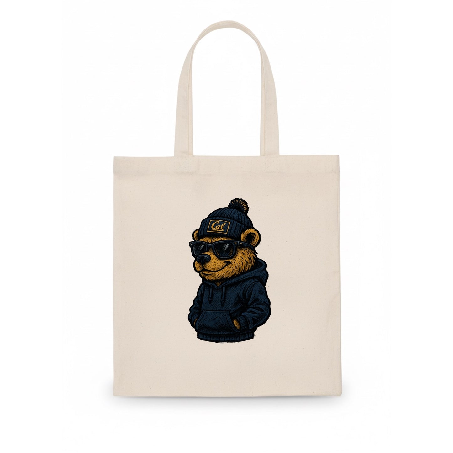 Berkeley Bear wearing Cal beanie with script patch - Tote Bag - white