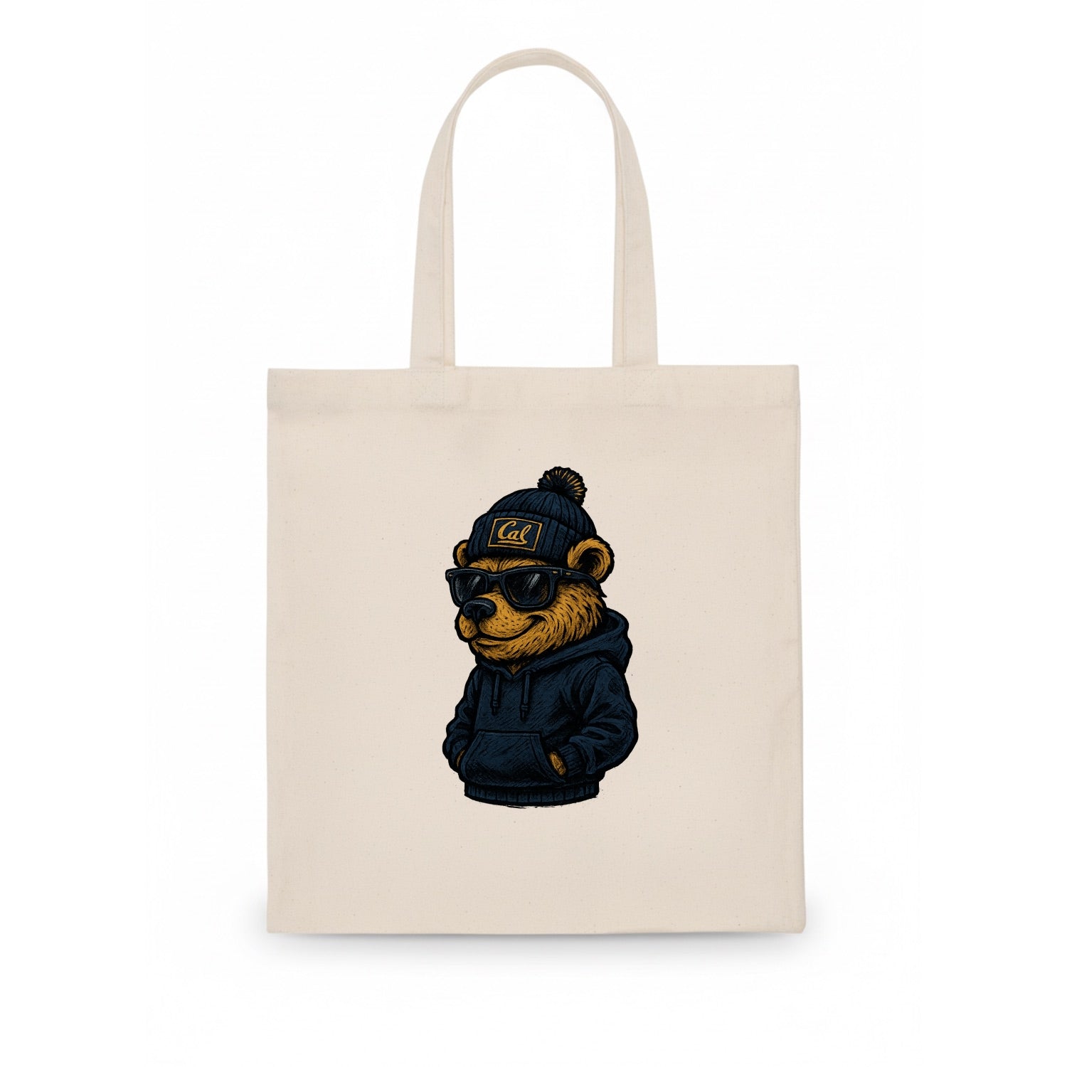 Berkeley Bear wearing Cal beanie with script patch - Tote Bag - white