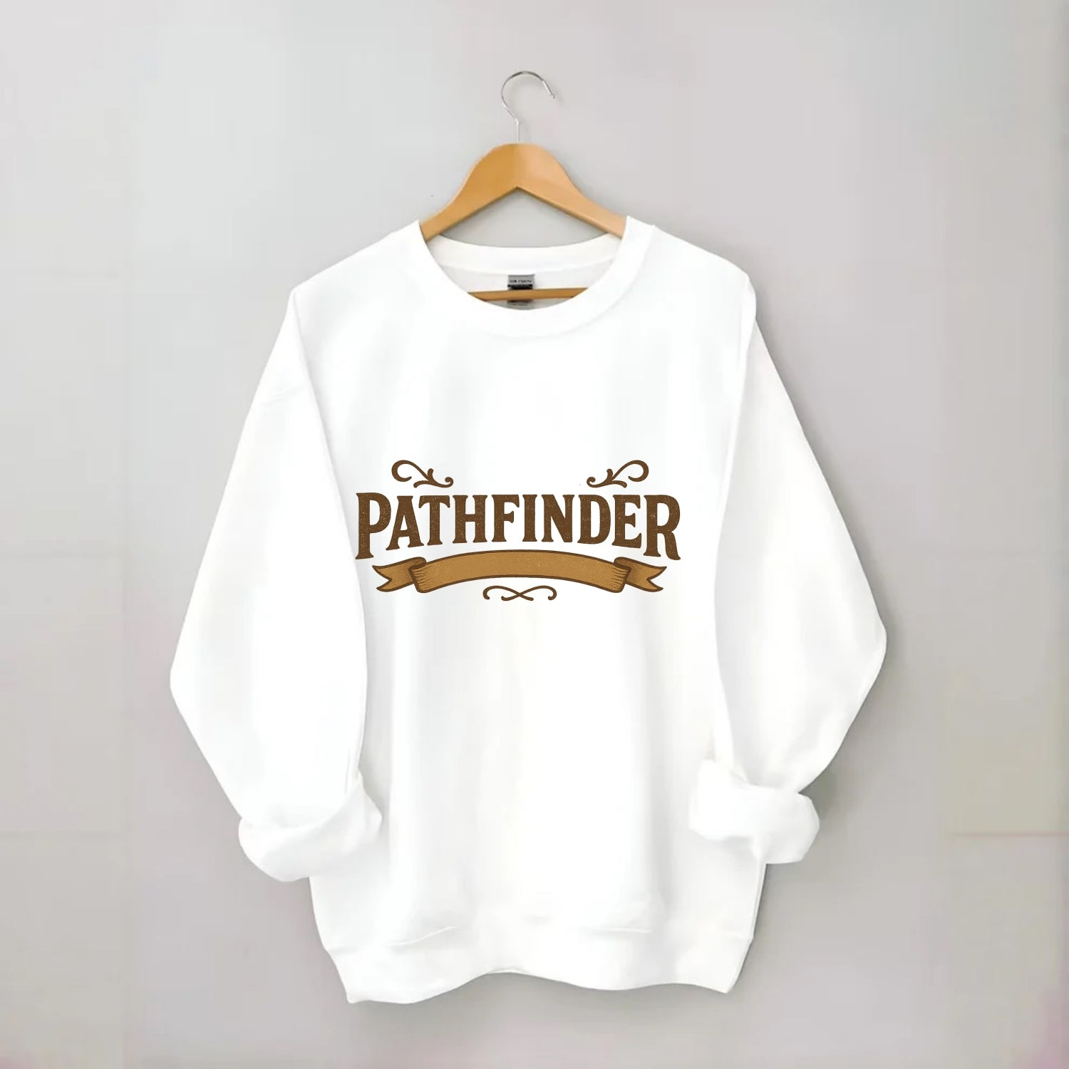 Bold typography design - "PATHFINDER" - finding the way, leading others - Crewneck Sweatshirt - white