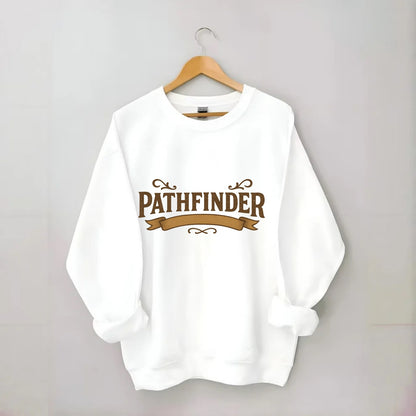 Bold typography design - "PATHFINDER" - finding the way, leading others - Crewneck Sweatshirt - white