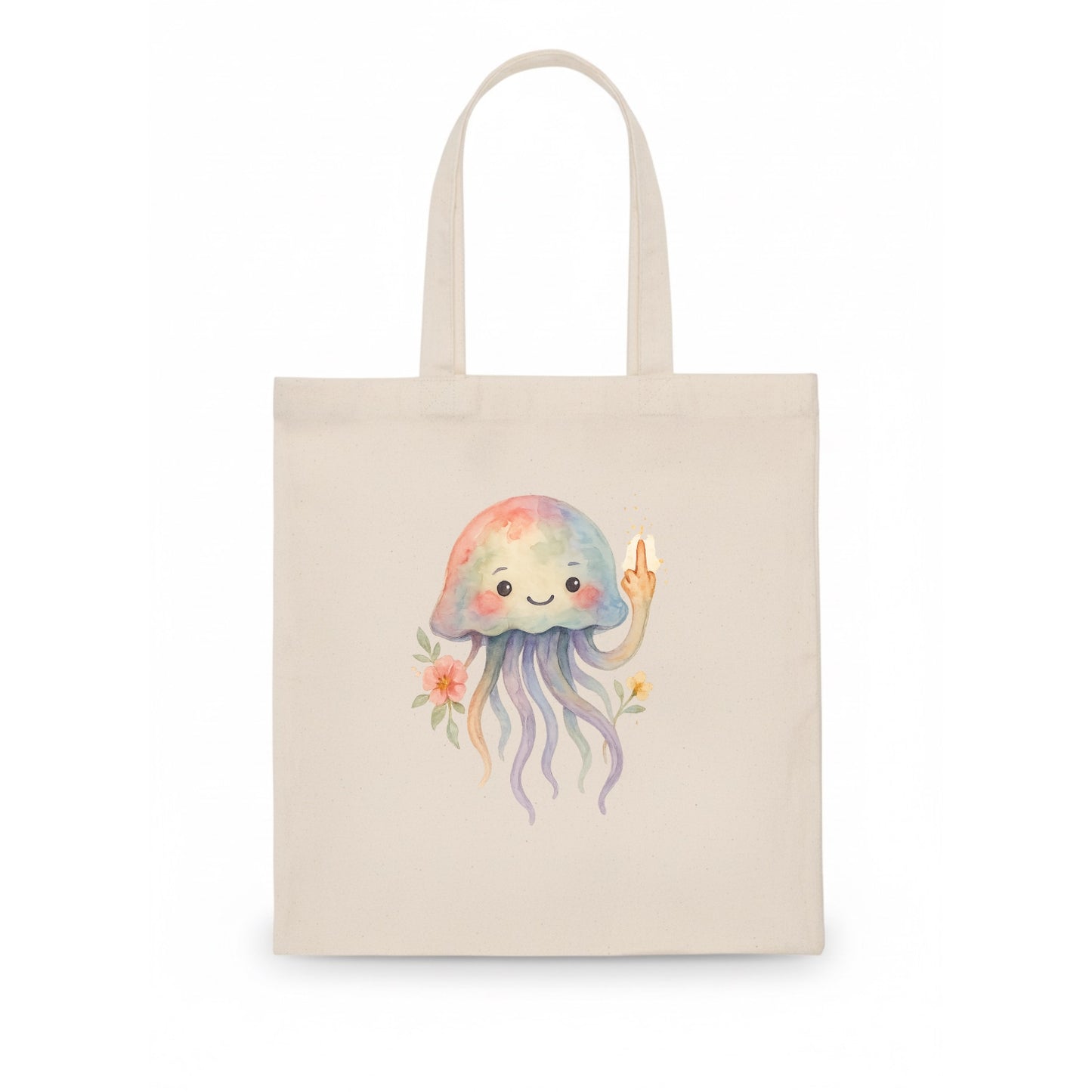 jellyfish with kawaii face and tentacles, one tentacle pointing up defiantly - Tote Bag - white