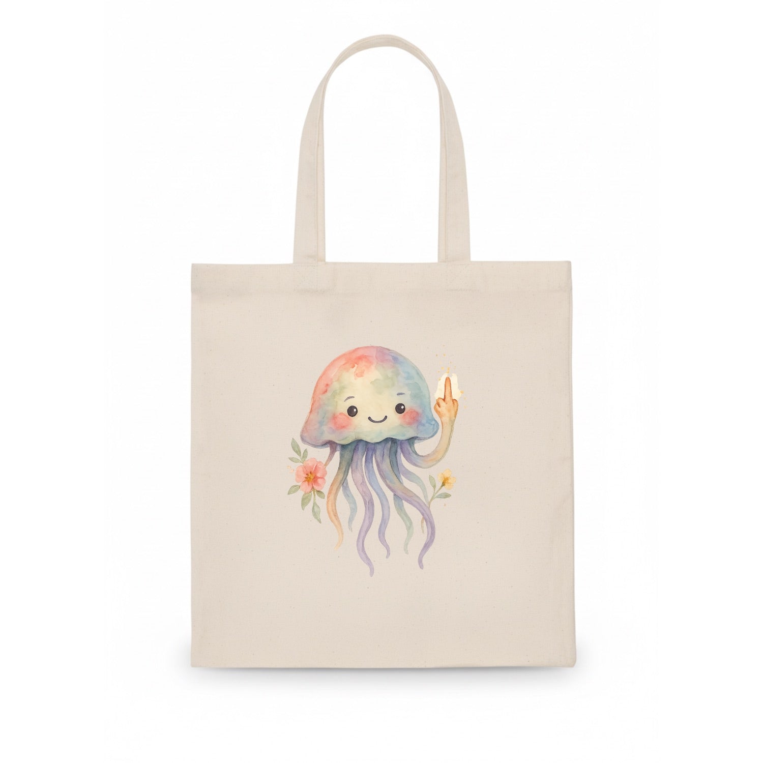 jellyfish with kawaii face and tentacles, one tentacle pointing up defiantly - Tote Bag - white